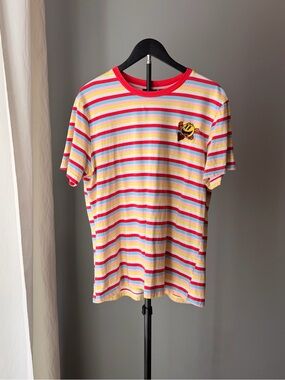 Pac-Man Multicolor L Short Sleeve 100% Cotton Striped Shirt Gaming Retro 80s